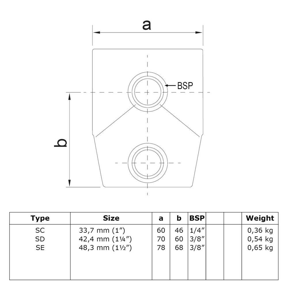 Doos Kort T-stuk - variabele hoek 0° - 11°-E / 48,3 mm (25 stuks)
